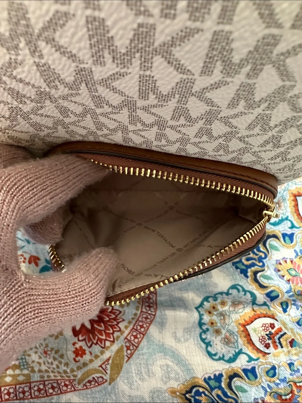 Michael Kors Beige Logo Mini Backpack with Brown Trim
